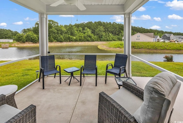 1898 Moonseed Dr, Longs, SC 29568 - sunroom featuring a water view and ceiling fan