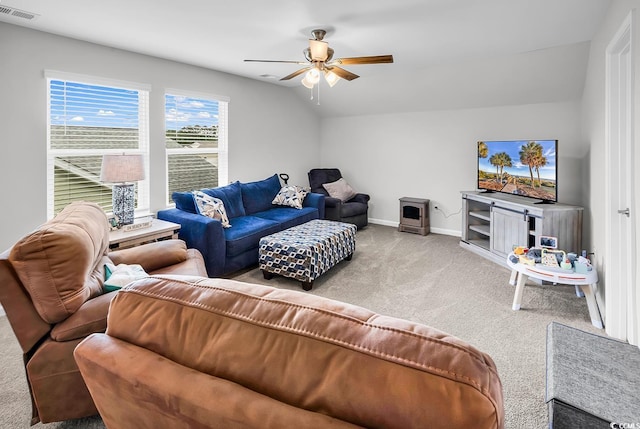 1898 Moonseed Dr, Longs, SC 29568 - carpeted living room featuring ceiling fan and vaulted ceiling