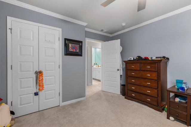 1078 Saltgrass Way, Myrtle Beach, SC 29588 - bedroom featuring carpet, ornamental molding, a ceiling fan, and a closet