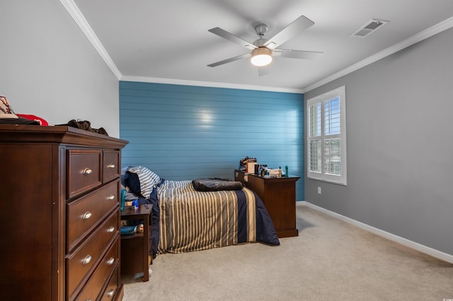 1078 Saltgrass Way, Myrtle Beach, SC 29588 - bedroom featuring crown molding, light carpet, and a ceiling fan