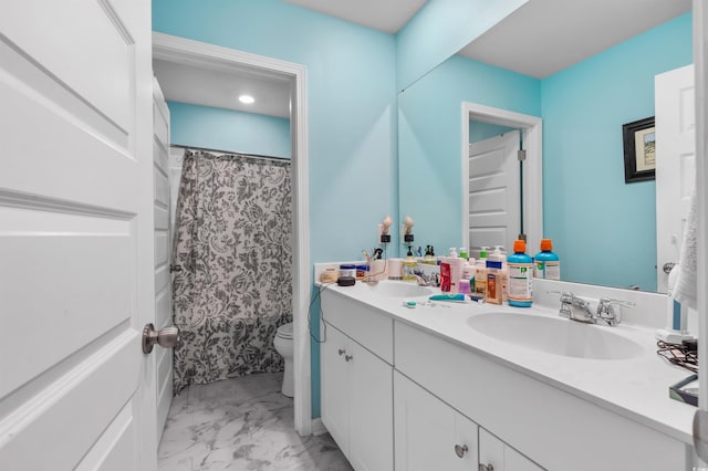 1078 Saltgrass Way, Myrtle Beach, SC 29588 - full bath featuring double vanity, marble look tiles, and a shower with curtain
