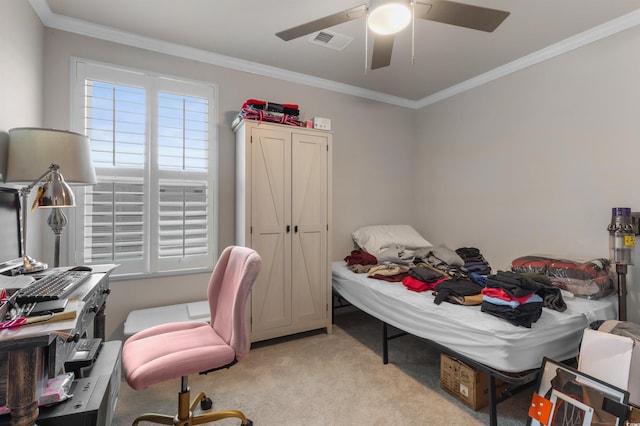 1078 Saltgrass Way, Myrtle Beach, SC 29588 - bedroom with light carpet, crown molding, a desk, and a ceiling fan