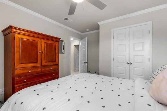 1078 Saltgrass Way, Myrtle Beach, SC 29588 - bedroom with a closet, ornamental molding, and a ceiling fan