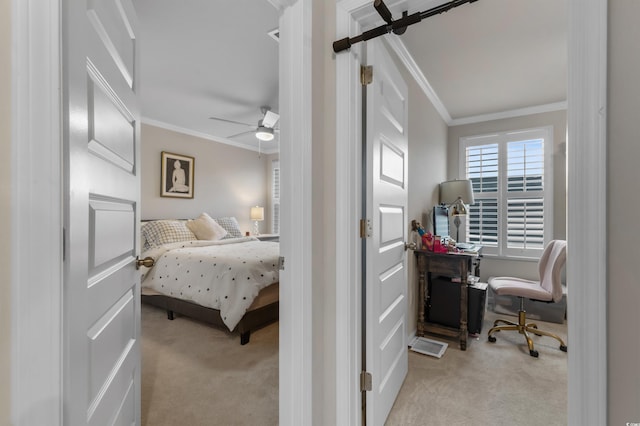 1078 Saltgrass Way, Myrtle Beach, SC 29588 - bedroom featuring carpet flooring, ornamental molding, a desk, and a ceiling fan