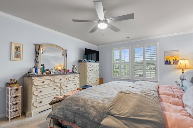 1078 Saltgrass Way, Myrtle Beach, SC 29588 - bedroom featuring ornamental molding, light colored carpet, and ceiling fan