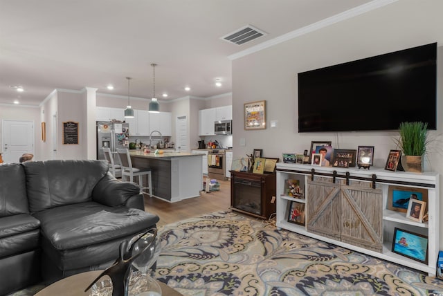 1078 Saltgrass Way, Myrtle Beach, SC 29588 - living area with ornamental molding, light wood-type flooring, and recessed lighting