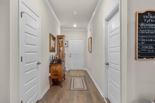 1078 Saltgrass Way, Myrtle Beach, SC 29588 - corridor with crown molding, wood finished floors, and recessed lighting
