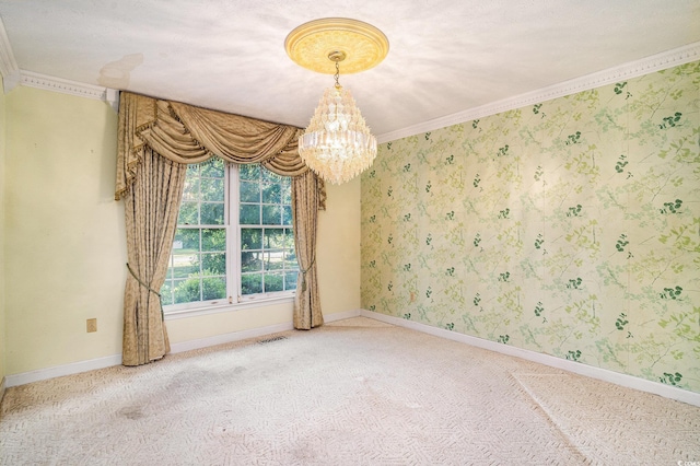 4920 Meadow St, Loris, SC 29569 - unfurnished room featuring a chandelier, carpet floors, and crown molding