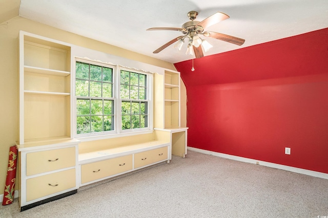 4920 Meadow St, Loris, SC 29569 - additional living space featuring lofted ceiling, light carpet, ceiling fan, and built in features