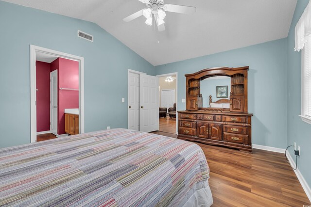 1206 Formby Ct, Myrtle Beach, SC 29588 - bedroom with lofted ceiling, wood finished floors, and a ceiling fan