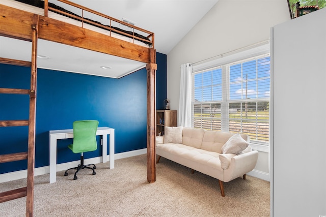 3617 Pasture Rd, Aynor, SC 29511 - carpeted home office featuring vaulted ceiling and baseboards