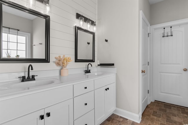 3617 Pasture Rd, Aynor, SC 29511 - full bath featuring stone finish flooring, double vanity, and wooden walls