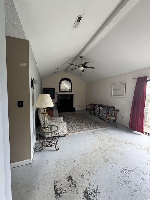 3534 Gordon Dr, Myrtle Beach, SC 29579 - unfurnished living room with lofted ceiling and a ceiling fan