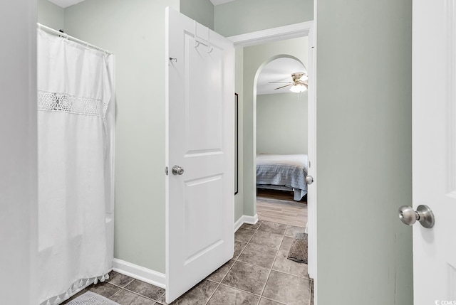 209 Haley Brooke Dr, Conway, SC 29526 - full bath with a ceiling fan, tile patterned flooring, and curtained shower
