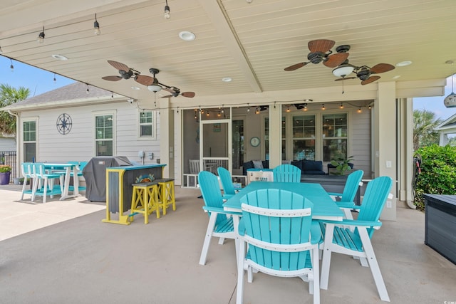 1715 Lake Egret Dr, North Myrtle Beach, SC 29582 - view of patio / terrace featuring outdoor dining area, a ceiling fan, and grilling area