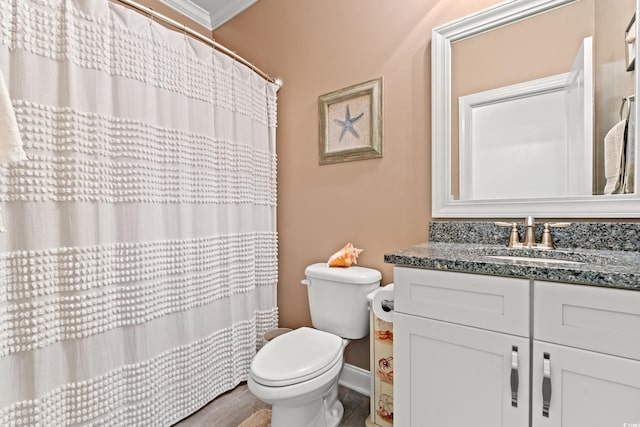 1715 Lake Egret Dr, North Myrtle Beach, SC 29582 - bathroom featuring vanity, ornamental molding, and a shower with shower curtain