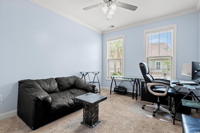 1715 Lake Egret Dr, North Myrtle Beach, SC 29582 - carpeted office with ornamental molding and ceiling fan