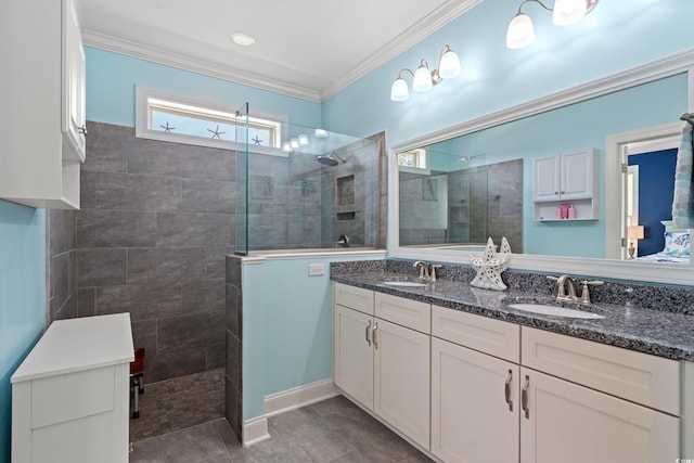 1715 Lake Egret Dr, North Myrtle Beach, SC 29582 - full bath with double vanity, walk in shower, and crown molding