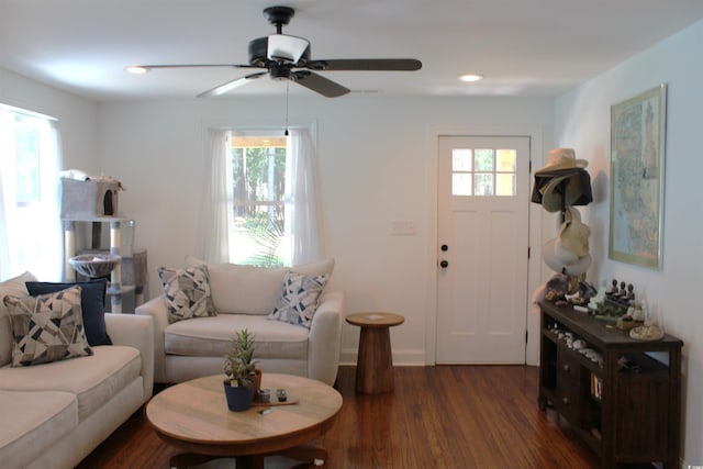 1600 Beaver Rd, Myrtle Beach, SC 29577 - living room with plenty of natural light, ceiling fan, dark wood finished floors, and recessed lighting