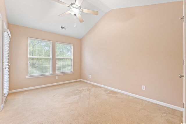 1654 Low Country Pl Unit C, Myrtle Beach, SC 29577 - unfurnished room featuring vaulted ceiling, a ceiling fan, and light colored carpet