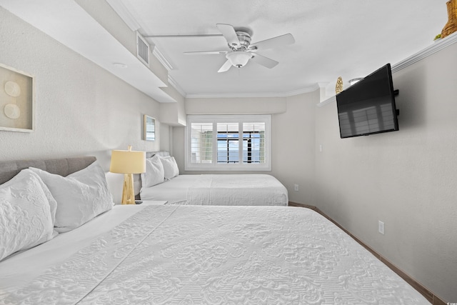 4800 S Ocean Blvd Unit 1524, North Myrtle Beach, SC 29582 - bedroom featuring crown molding and ceiling fan