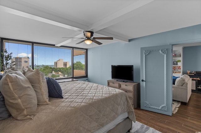 7601 N Ocean Blvd Unit 7-C, Myrtle Beach, SC 29572 - bedroom with wood finished floors, beamed ceiling, and ceiling fan