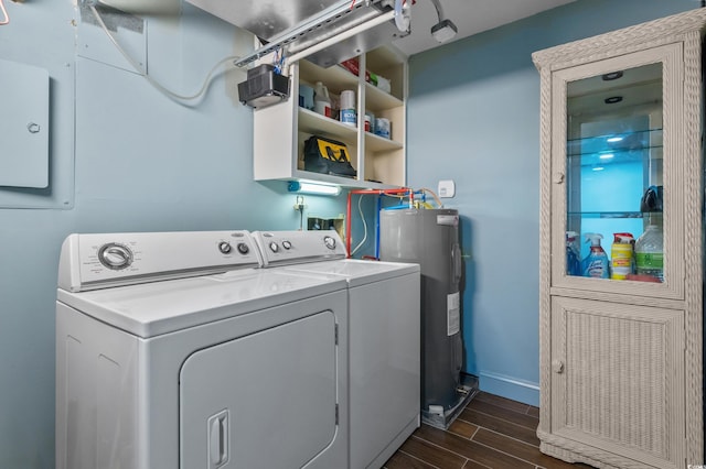 7601 N Ocean Blvd Unit 7-C, Myrtle Beach, SC 29572 - laundry area featuring water heater, washing machine and clothes dryer, and wood finish floors