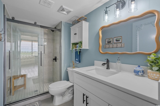 7601 N Ocean Blvd Unit 7-C, Myrtle Beach, SC 29572 - full bathroom featuring vanity, a stall shower, and tile patterned flooring