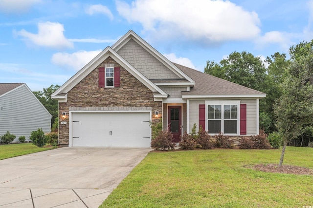 124 Castaway Key Dr, Pawleys Island, SC 29585 - craftsman-style house with driveway, stone siding, and a front lawn