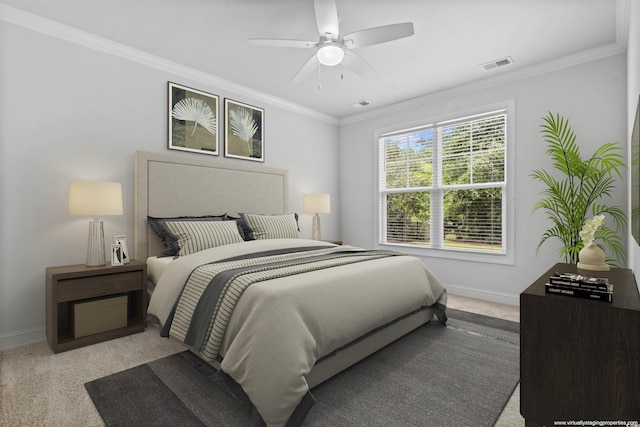 124 Castaway Key Dr, Pawleys Island, SC 29585 - bedroom featuring light colored carpet, ornamental molding, and a ceiling fan