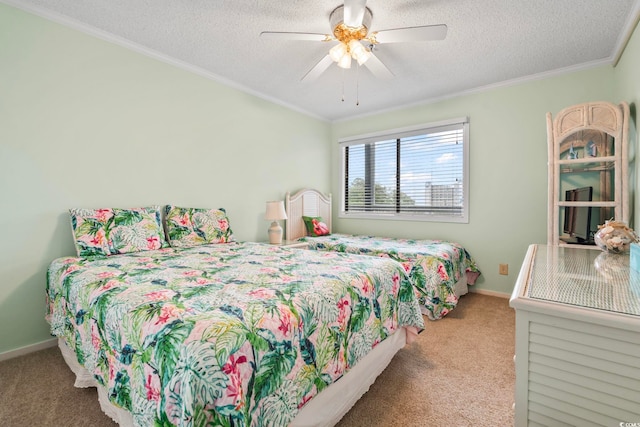 305 Hillside Dr N Unit 205, North Myrtle Beach, SC 29582 - bedroom with carpet flooring, crown molding, a textured ceiling, and a ceiling fan