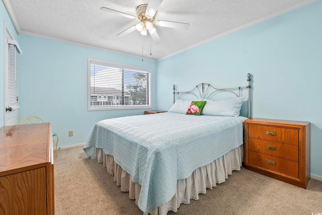 305 Hillside Dr N Unit 205, North Myrtle Beach, SC 29582 - bedroom with light colored carpet, a textured ceiling, ornamental molding, and a ceiling fan