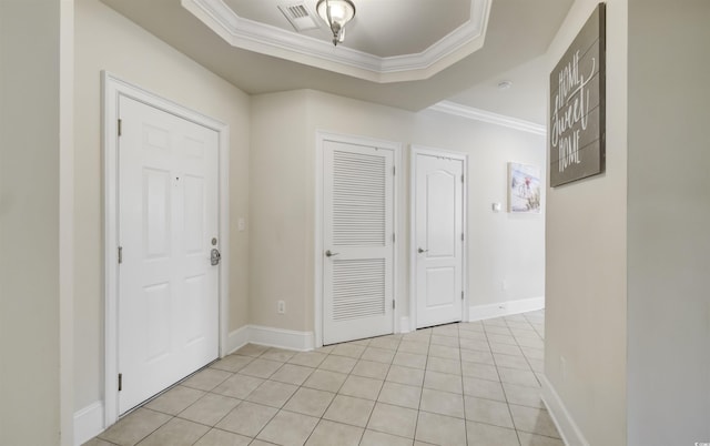 2180 Waterview Dr Unit 738, North Myrtle Beach, SC 29582 - entryway with ornamental molding, light tile patterned flooring, and a raised ceiling