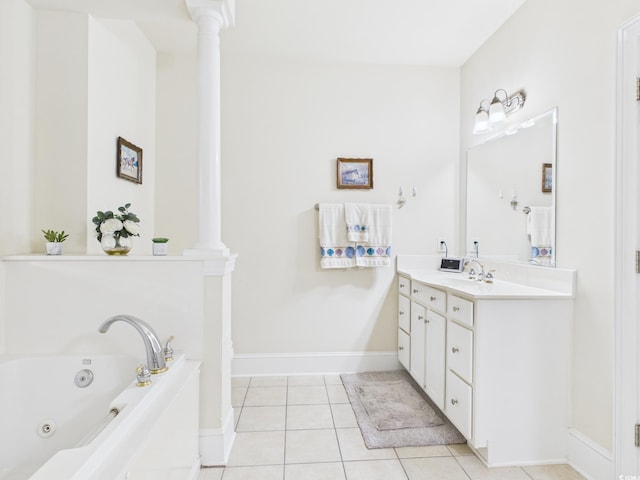 2180 Waterview Dr Unit 738, North Myrtle Beach, SC 29582 - bathroom featuring vanity, decorative columns, a tub with jets, and tile patterned flooring