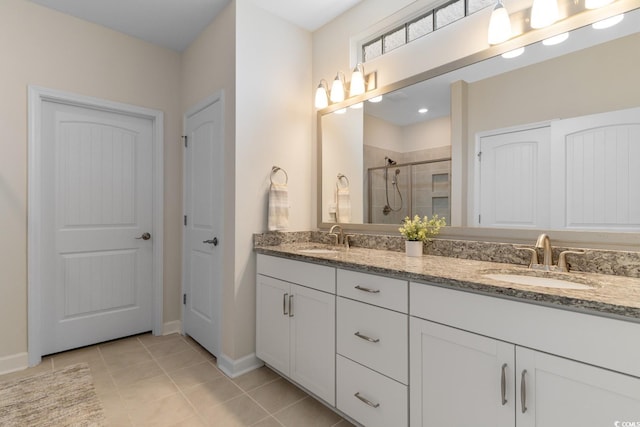 3185 Viceroy Loop, Little River, SC 29566 - full bathroom with a shower stall, double vanity, and tile patterned flooring
