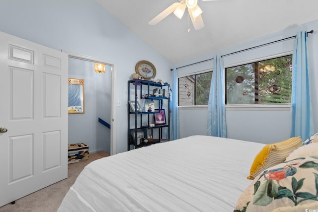 620 15th Ave S Unit 87, Surfside Beach, SC 29575 - bedroom featuring carpet floors, vaulted ceiling, and ceiling fan