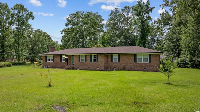 300 Crescent Dr, Conway, SC 29526 - single story home featuring crawl space, a front yard, brick siding, and a chimney