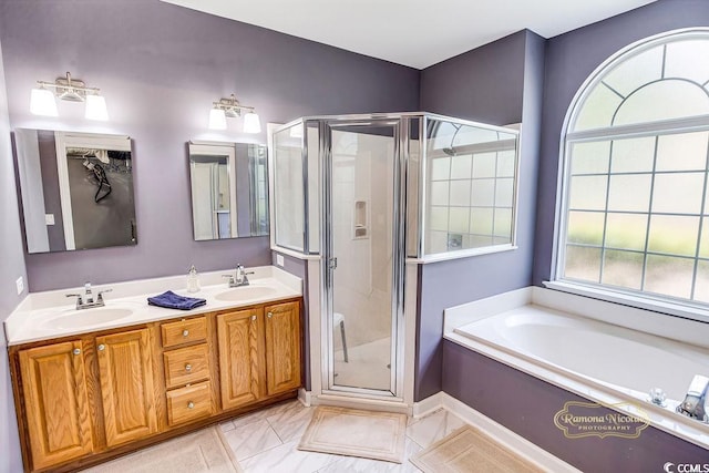 4499 Firethorne Dr, Murrells Inlet, SC 29576 - bathroom with a shower stall, a bath, and double vanity