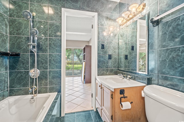 3597 Sunfish St, Murrells Inlet, SC 29576 - full bathroom with tile walls, vanity, tile patterned flooring, and tiled shower / bath combo