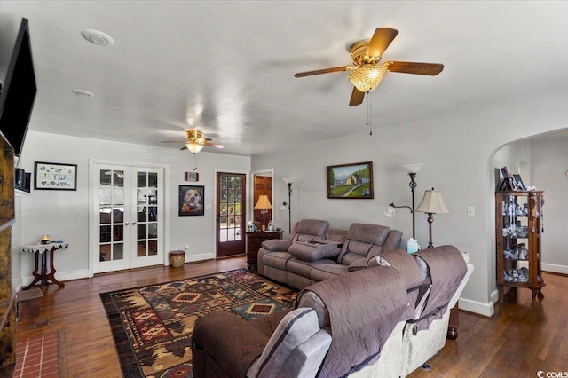 1008 N Withlacoochee Ave, Marion, SC 29571 - living room with a ceiling fan, wood finished floors, french doors, and arched walkways