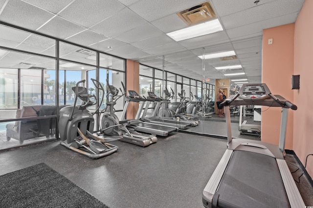 1605 S Ocean Blvd Unit 1403, Myrtle Beach, SC 29577 - exercise room featuring a drop ceiling and expansive windows
