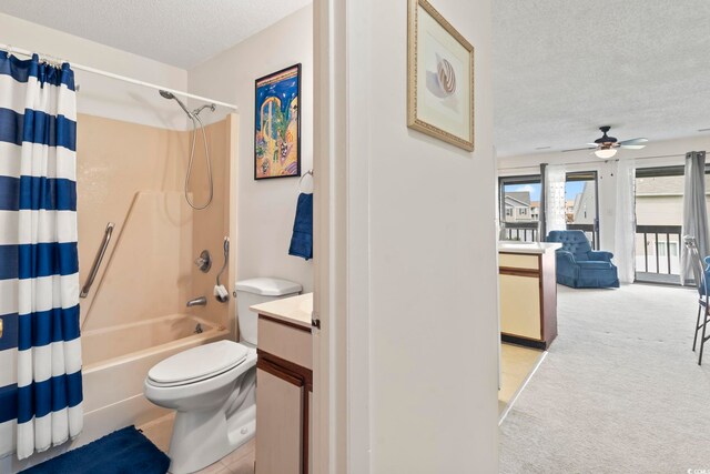 500 Fairway Village Dr Unit J-7, Myrtle Beach, SC 29588 - bathroom with a textured ceiling, shower / tub combo, vanity, and a ceiling fan