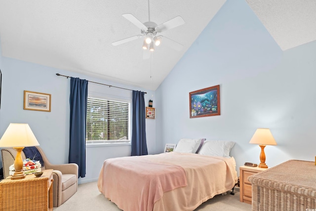 500 Fairway Village Dr Unit J-7, Myrtle Beach, SC 29588 - bedroom featuring light carpet, high vaulted ceiling, and a ceiling fan