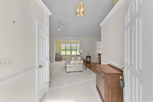 583 Wildflower Trl, Myrtle Beach, SC 29579 - foyer with a ceiling fan, lofted ceiling, light tile patterned floors, and a chandelier