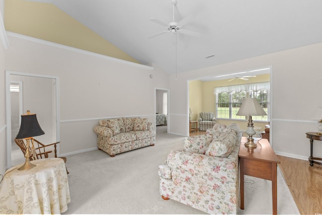 583 Wildflower Trl, Myrtle Beach, SC 29579 - carpeted living area with ceiling fan and vaulted ceiling