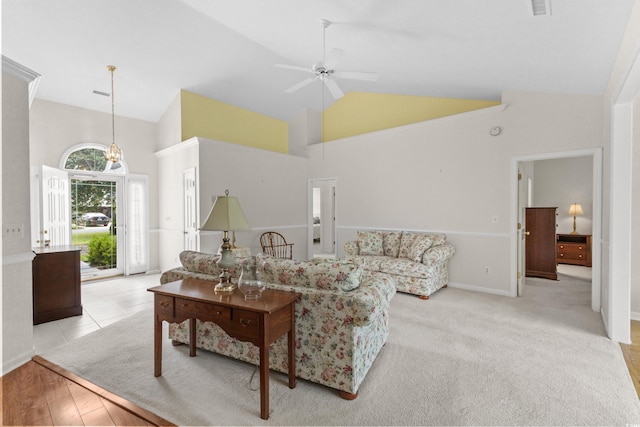 583 Wildflower Trl, Myrtle Beach, SC 29579 - living area with high vaulted ceiling and ceiling fan