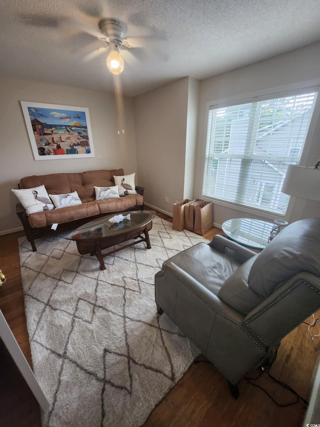 503 20th Ave N Unit 3B, North Myrtle Beach, SC 29582 - living room with wood finished floors, a textured ceiling, and a ceiling fan