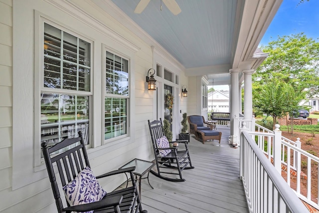 179 Cottage Ct, Pawleys Island, SC 29585 - wooden porch featuring ceiling fan