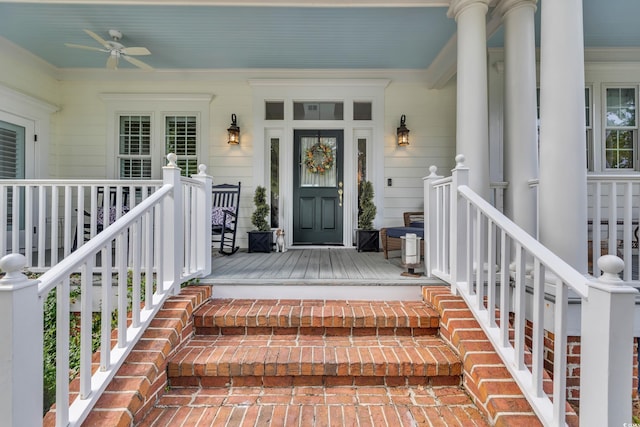179 Cottage Ct, Pawleys Island, SC 29585 - entrance to property with a porch and a ceiling fan