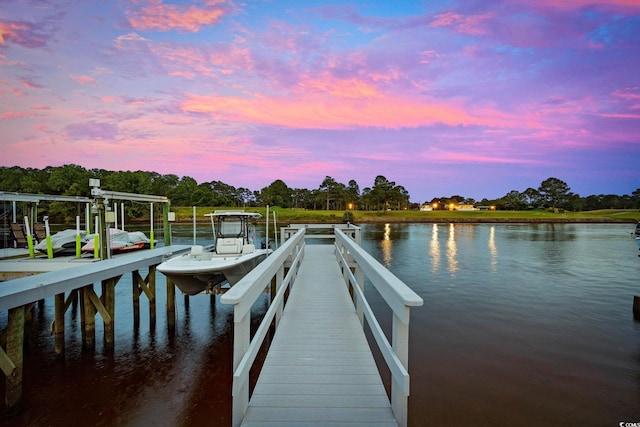 496 W Palm Dr, Myrtle Beach, SC 29579 - dock featuring a water view, view of wooded area, and boat lift